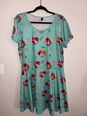 #WE358 - Western Evil Rockabilly Mint Green Heart Graphic Skater Dress-XXL